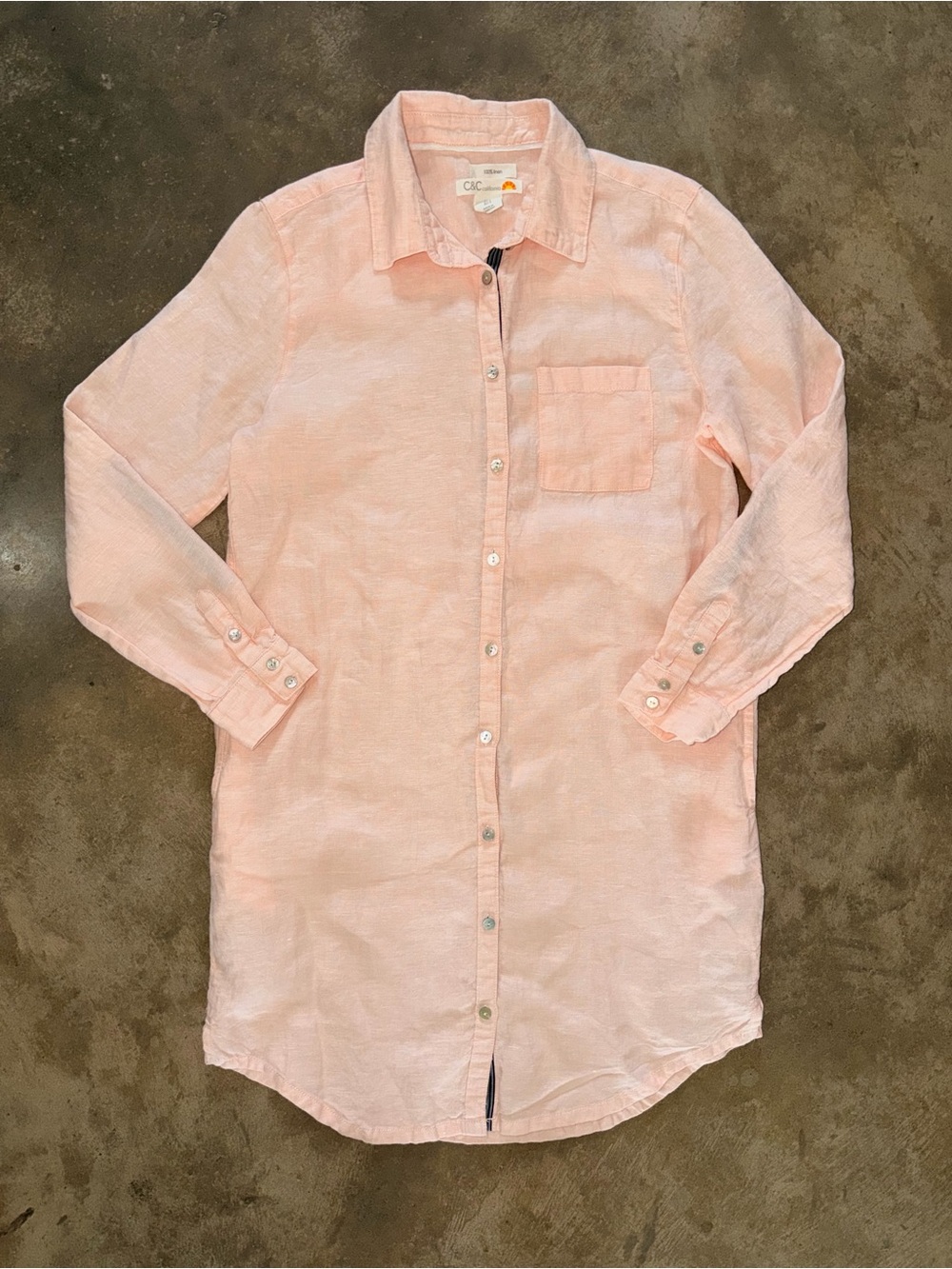 C&C California 100% Linen Blush Pink Shirt Dress Small